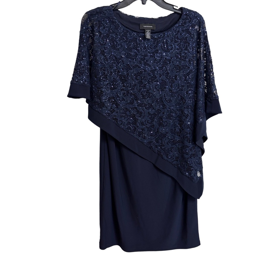 Womens Navy Blue Sequin Lace Cocktail Party Dress Size 8 Mother of the Bride